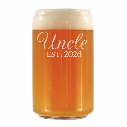 Uncle Est 2026 - Engraved Beer Can Glass - New Uncle Gift for First Time Uncles - Decorative Beer Can Shaped Pint Glass - 16oz