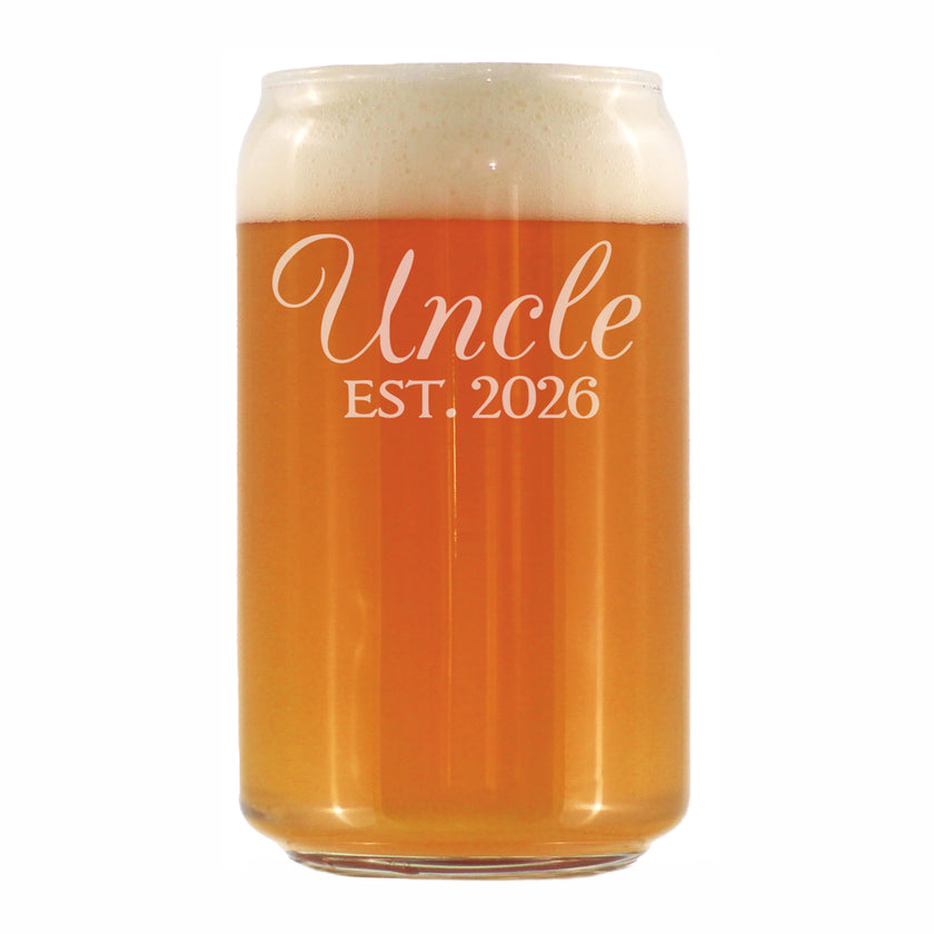 Uncle Est 2026 - Engraved Beer Can Glass - New Uncle Gift for First Time Uncles - Decorative Beer Can Shaped Pint Glass - 16oz