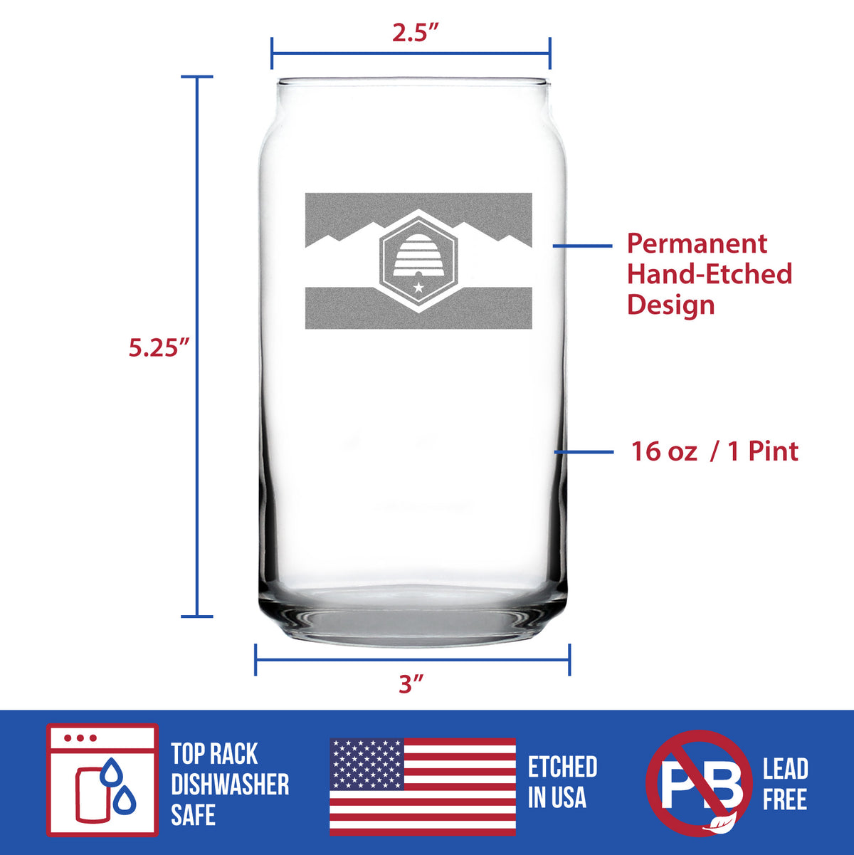 Utah Flag Beer Can Pint Glass - State Themed Drinking Decor and Gifts for Utahn Women &amp; Men - 16 Oz Glasses (Copy)