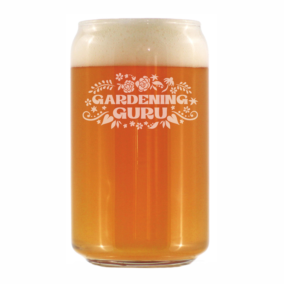 Gardening Guru - Engraved Beer Can Glass - Gardening Gifts for Gardeners - Beer Can Shaped Pint Glass - 16oz