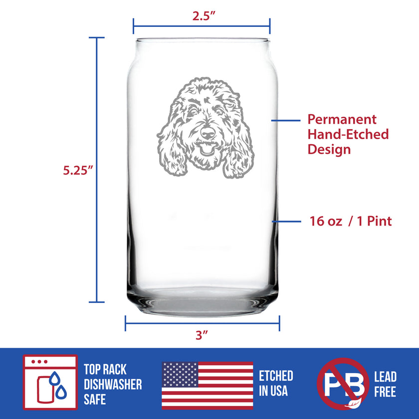 Golden Doodle Face - Beer Can Pint Glass - Goldendoodle Gifts for Women & Men - 16 oz Glasses