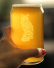 Great Horned Owl Engraved Beer Can Glass Owl Decor and Bird Lover Gifts Beer Can Shaped Pint Glass - 16oz