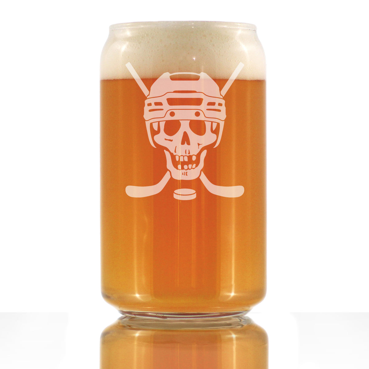 Hockey Skull Engraved Beer Can Glass Gifts Hockey Gifts for Coach or Players Beer Can Shaped Pint Glass - 16oz