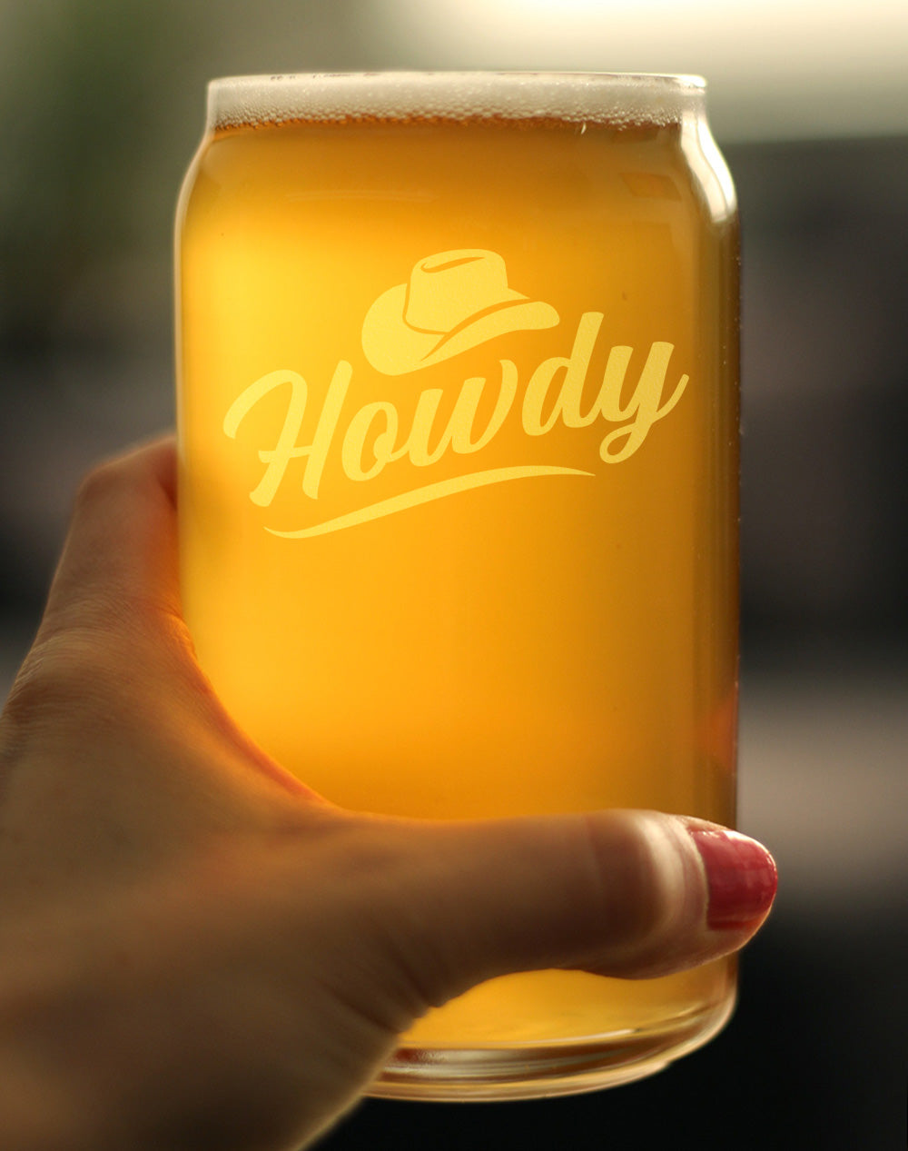Howdy Engraved Beer Can Glass Gifts Country Western Decor for Home Beer Can Shaped Pint Glass - 16oz