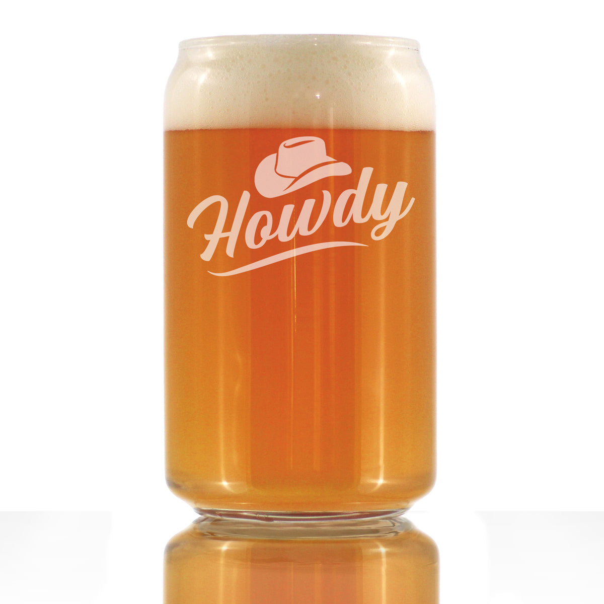 Howdy Engraved Beer Can Glass Gifts Country Western Decor for Home Beer Can Shaped Pint Glass - 16oz