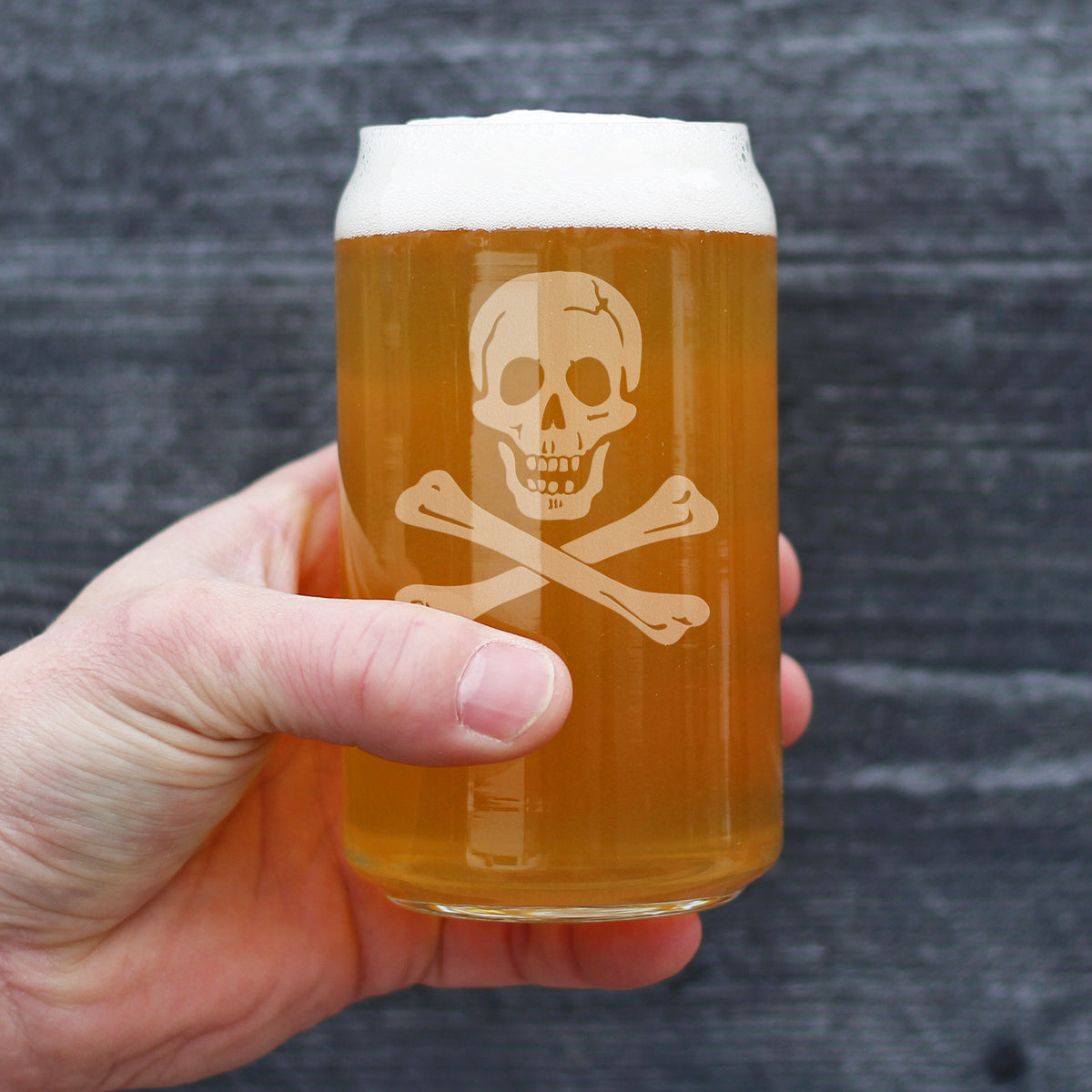 Skull and Crossbones Beer Can Pint Glass - Skull Decor and Jolly Roger Flag Gifts - 16 Oz Glasses