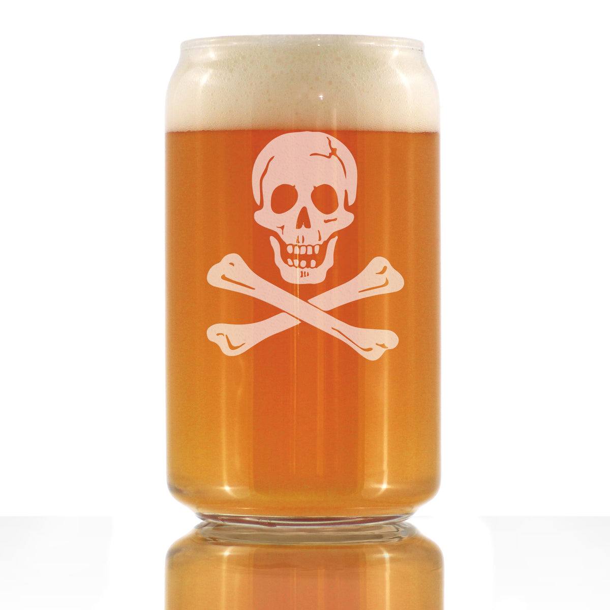 Skull and Crossbones Beer Can Pint Glass - Skull Decor and Jolly Roger Flag Gifts - 16 Oz Glasses