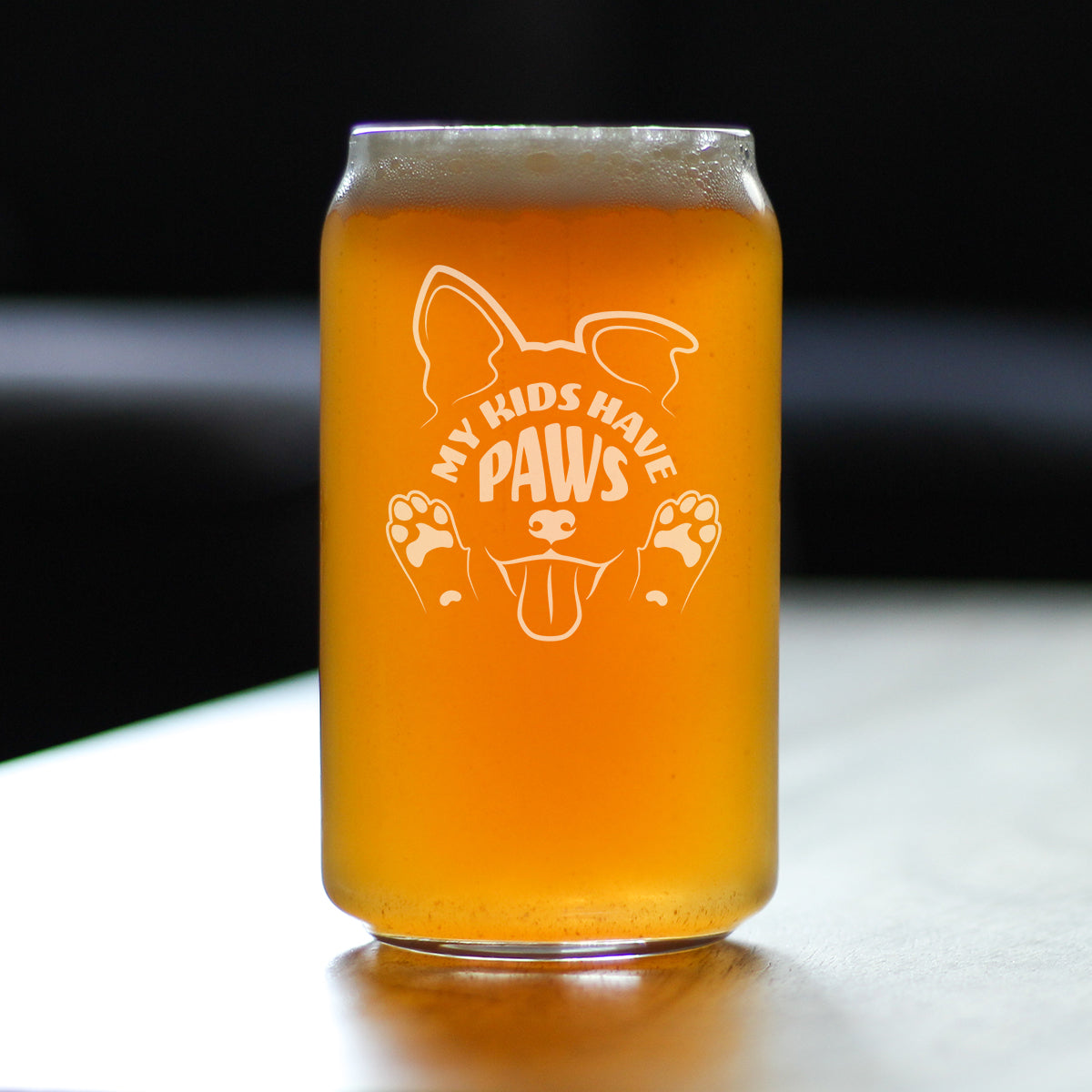 Kids Have Paws Dog Engraved Beer Can Glass Gifts for Dog People Beer Can Shaped Pint Glass - 16oz