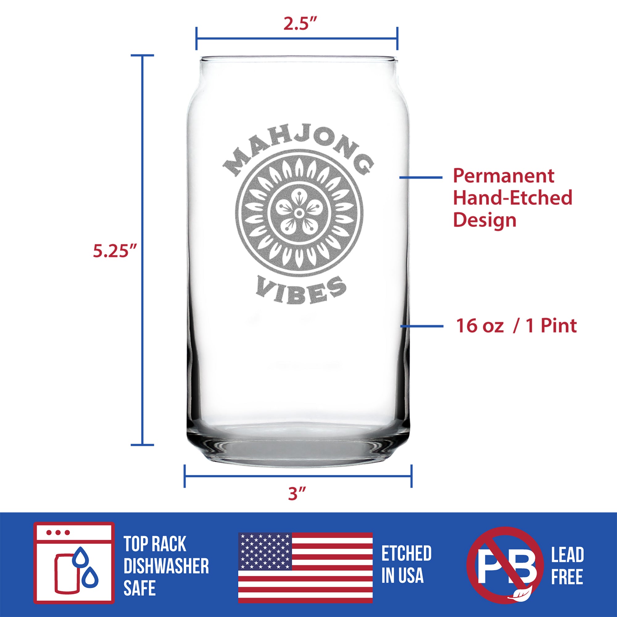 Mahjong Vibes - Engraved Beer Can Glass - 16 oz