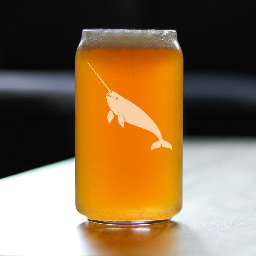 Narwhal Engraved Beer Can Glass Narwhal Gifts for Women Beer Can Shaped Pint Glass - 16oz