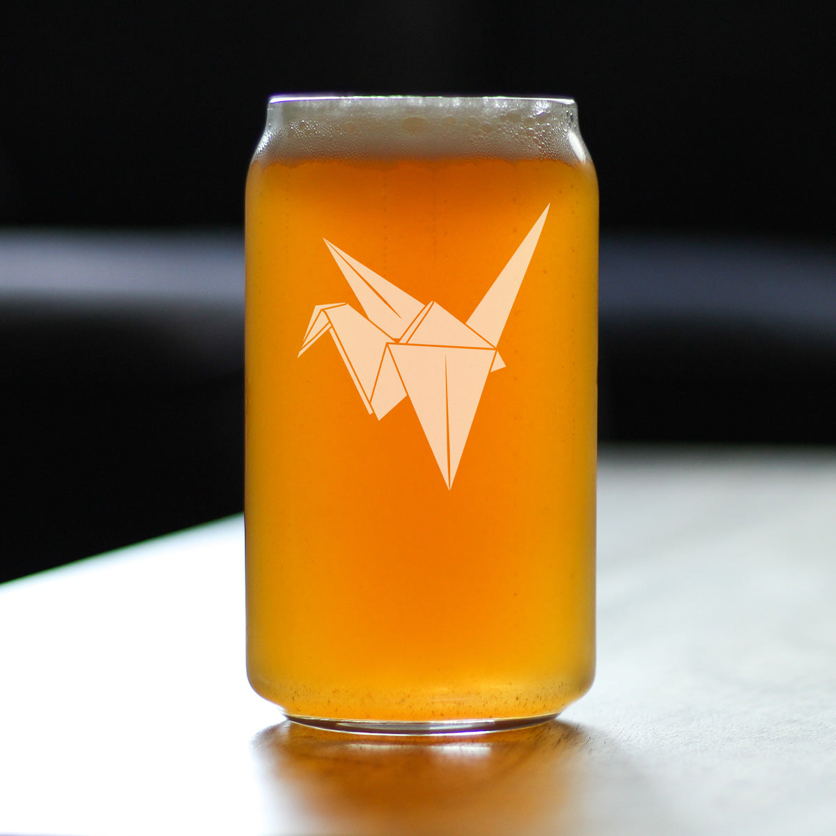 Paper Crane Engraved Beer Can Glass Japanese Decor and Gifts Beer Can Shaped Pint Glass - 16oz