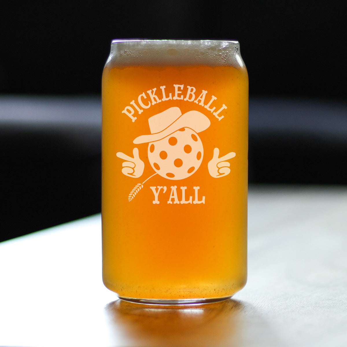 Pickleball Y&#39;all Engraved Beer Can Glass Gifts Funny Pickleball Gifts Beer Can Shaped Pint Glass - 16oz