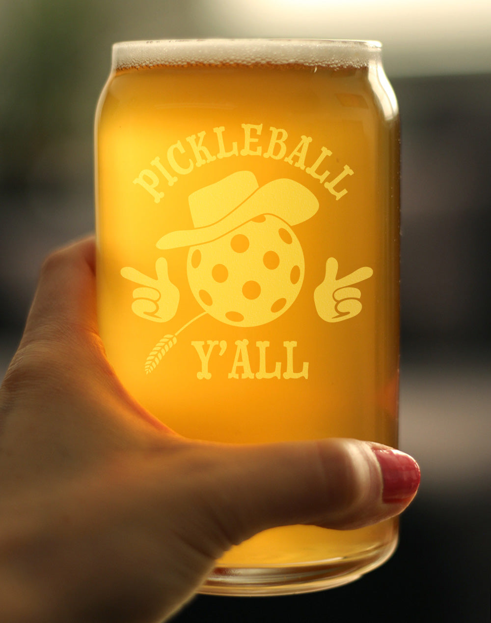 Pickleball Y&#39;all Engraved Beer Can Glass Gifts Funny Pickleball Gifts Beer Can Shaped Pint Glass - 16oz