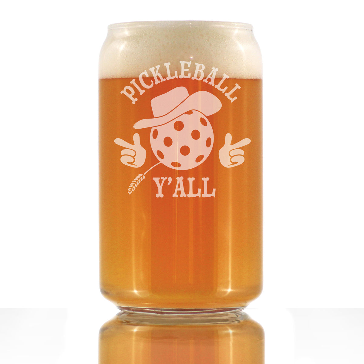 Pickleball Y&#39;all Engraved Beer Can Glass Gifts Funny Pickleball Gifts Beer Can Shaped Pint Glass - 16oz