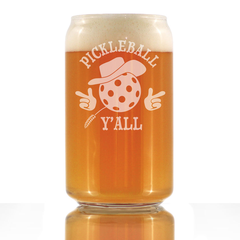 Pickleball Y'all Engraved Beer Can Glass Gifts Funny Pickleball Gifts Beer Can Shaped Pint Glass - 16oz