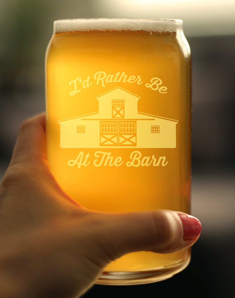 Rather Be At The Barn - Beer Can Pint Glass - Farmhouse Decor for Women and Men - 16 oz Glasses