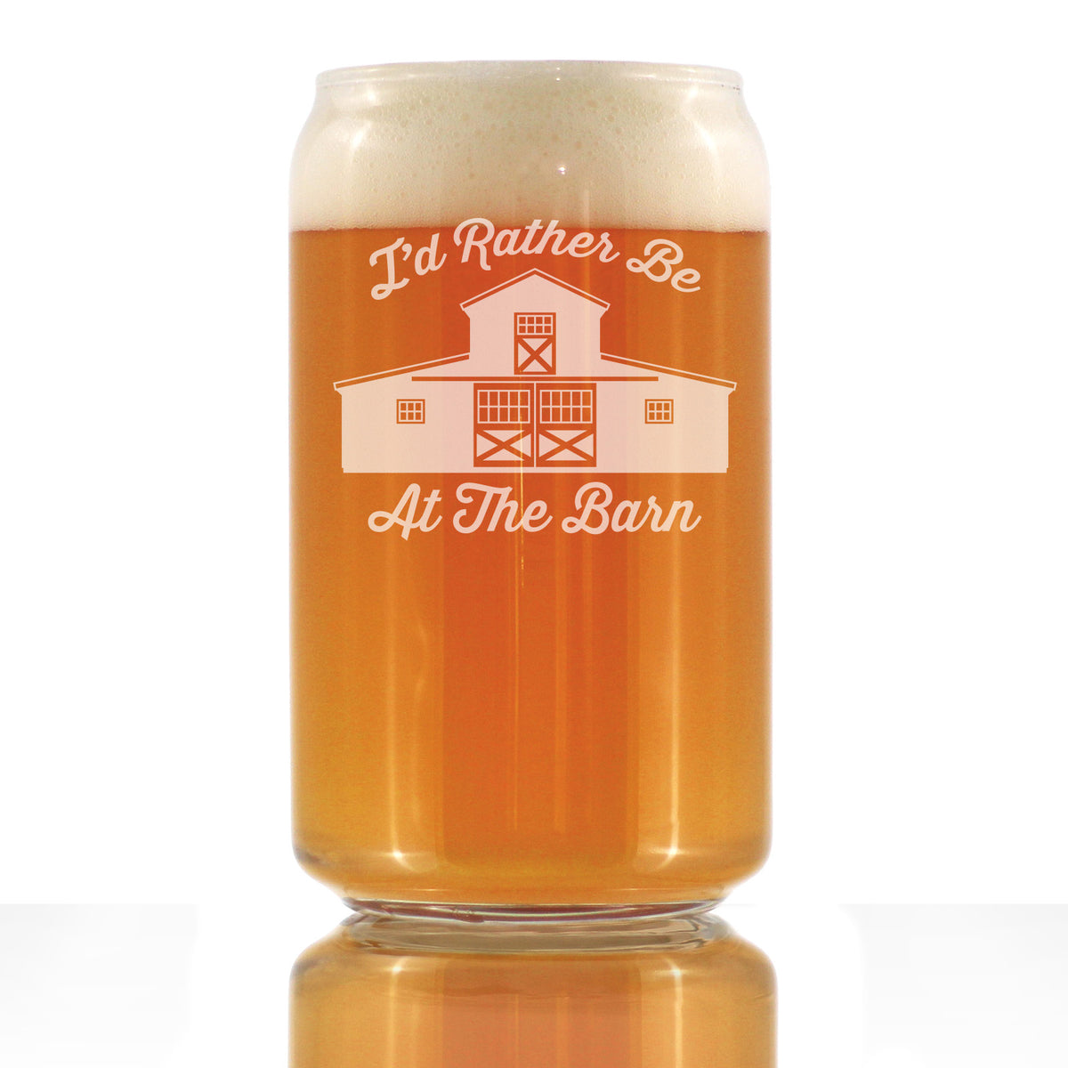 Rather Be At The Barn - Beer Can Pint Glass - Farmhouse Decor for Women and Men - 16 oz Glasses