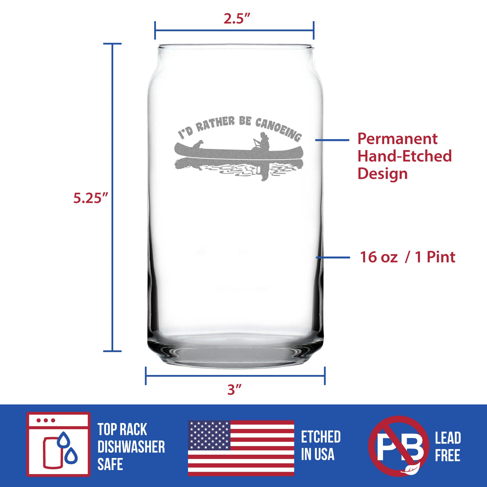 Rather Be Canoeing - Beer Can Pint Glass - Rustic Canoe Decor for Cabin - 16 oz Glasses