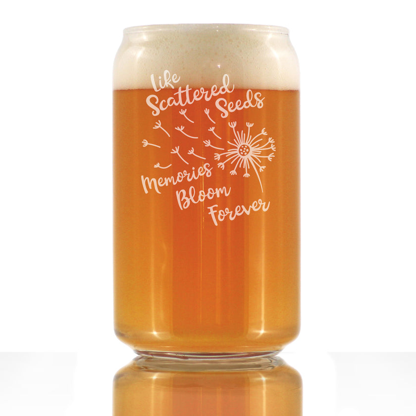 Memories Bloom Forever - Dandelion - Beer Can Pint Glass - Bereavement Memorial Gifts for Loss of Loved One - 16 oz Glasses