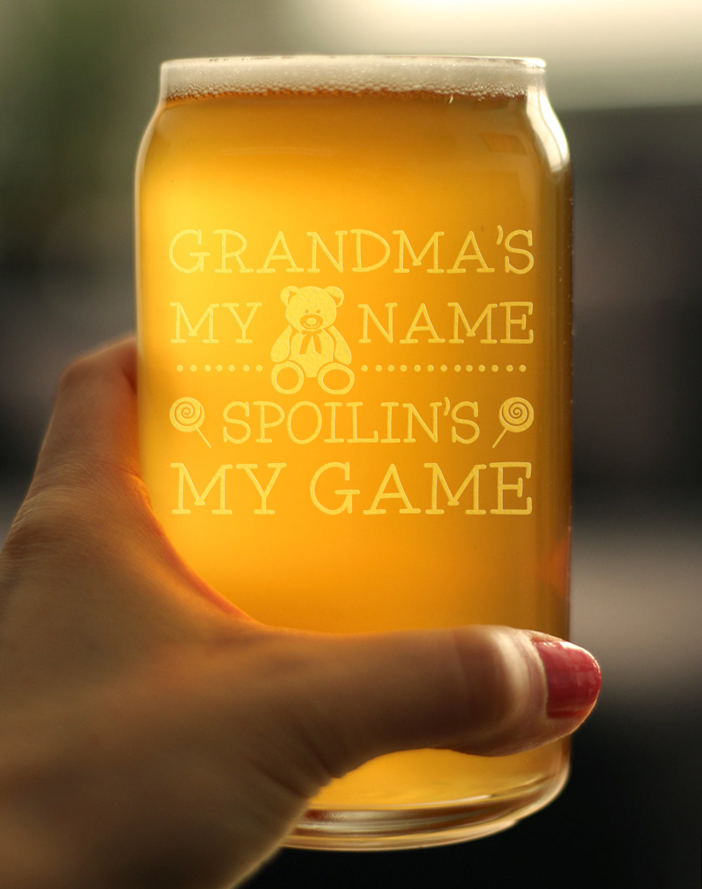 Grandma&#39;s My Name, Spoilin&#39;s My Game - Beer Can Pint Glass - Funny Gifts for Grandma - 16 Oz Glasses