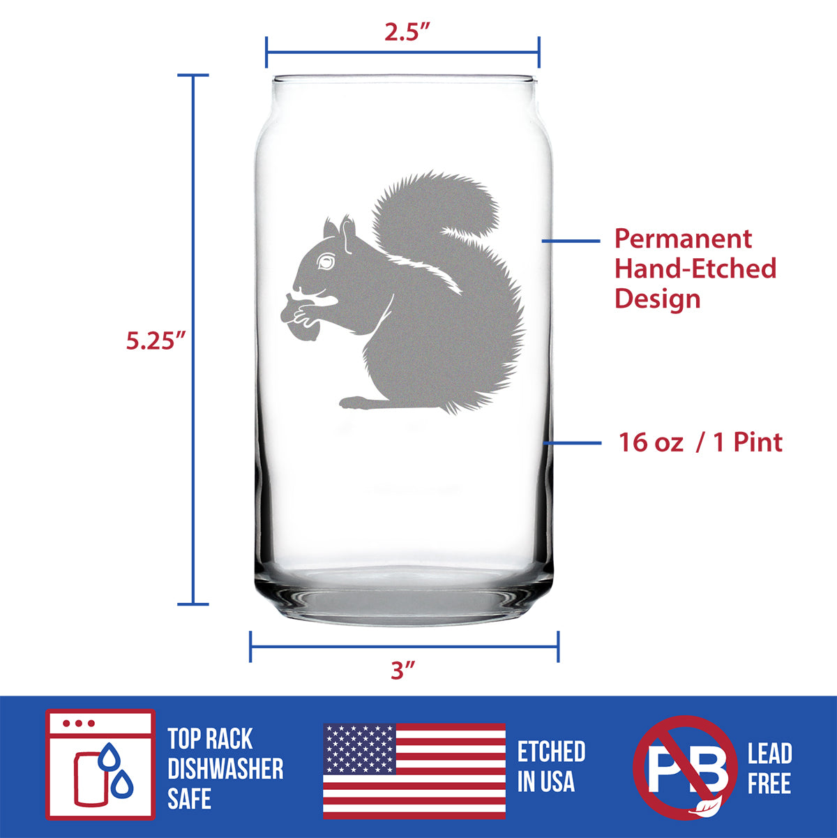Squirrel Beer Can Pint Glass - Squirrel Gifts and Decor with Squirrels - 16 Oz Glasses