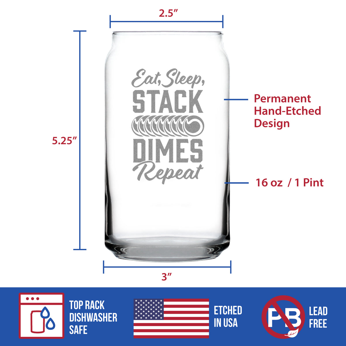 Stack Dimes - Beer Can Pint Glass - Unique Gifts for Welders - 16 oz Glasses