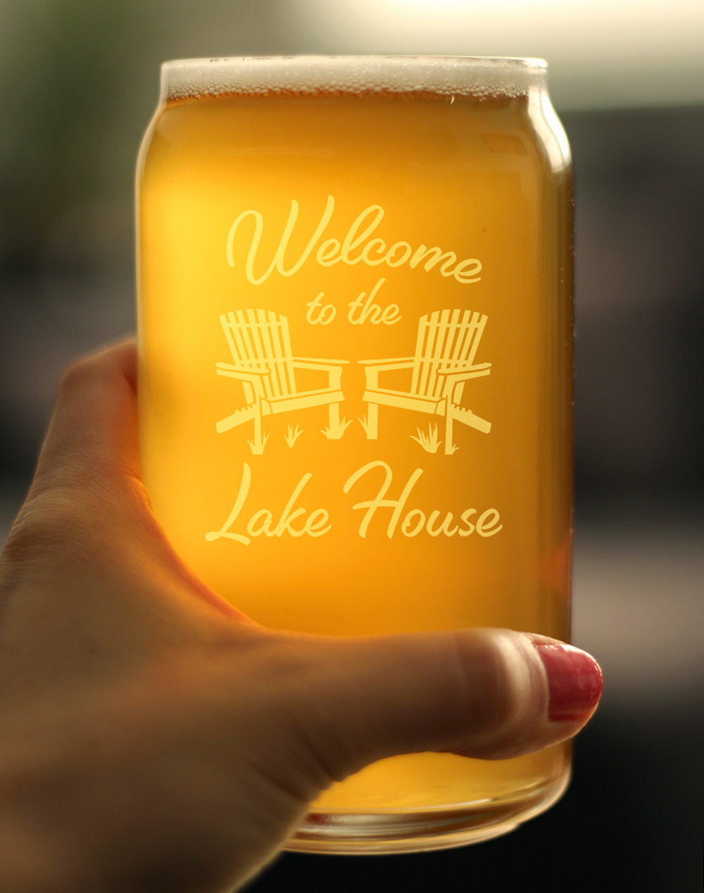 Welcome To The Lake House - Beer Can Pint Glass - Lake Home Rustic Cabin Decor - 16 oz Glasses