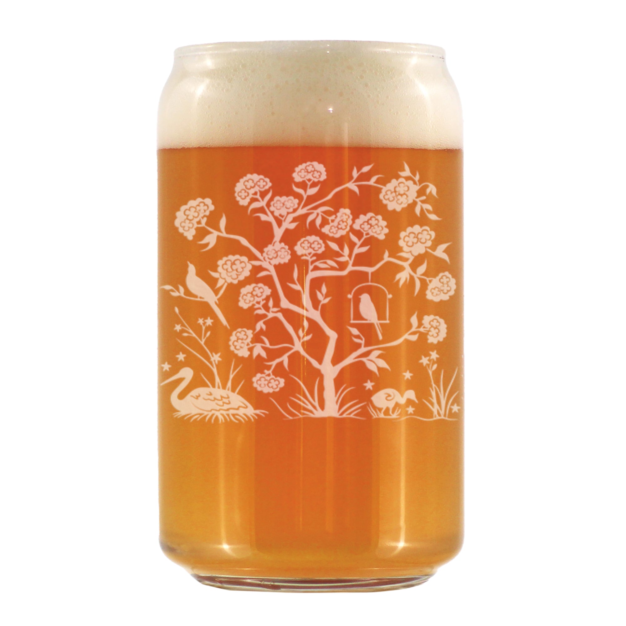 Chinoiserie Mural Pattern Engraved Beer Can Glass - Full Wrap - Multi-Layer Engraving - 16 oz