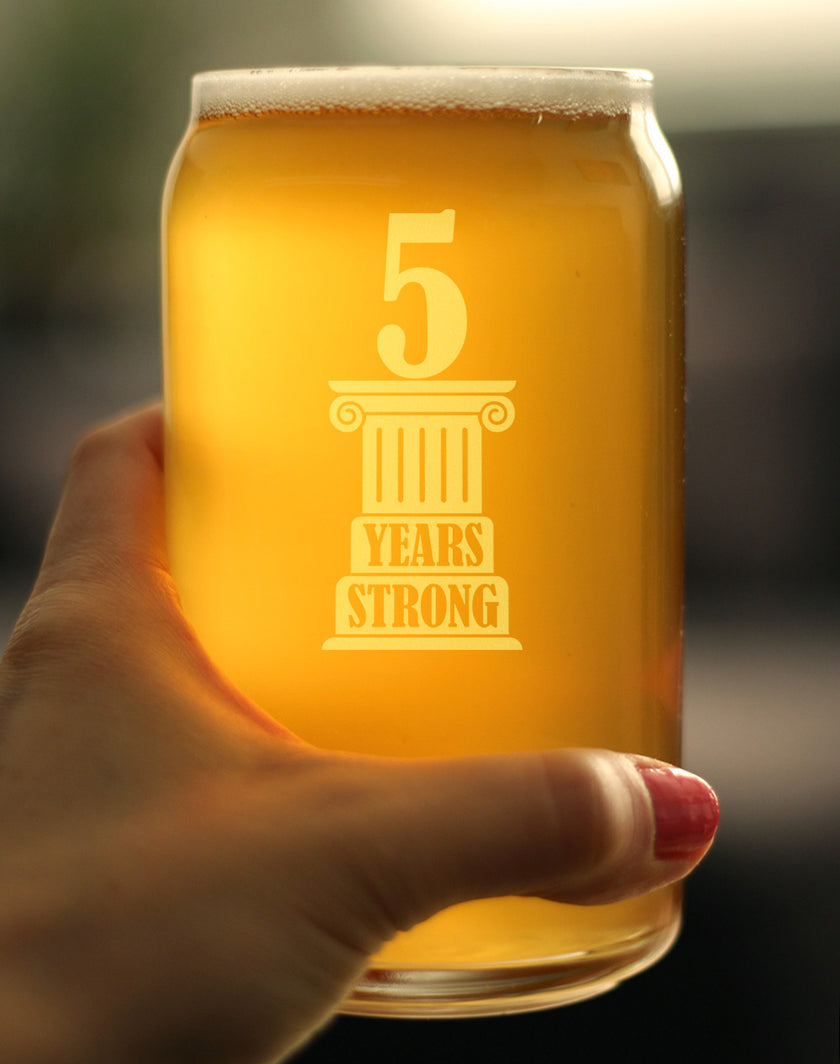 5 Years Strong Engraved Beer Can Glass Gifts 5th Anniversary Party Decor Beer Can Shaped Pint Glass - 16oz