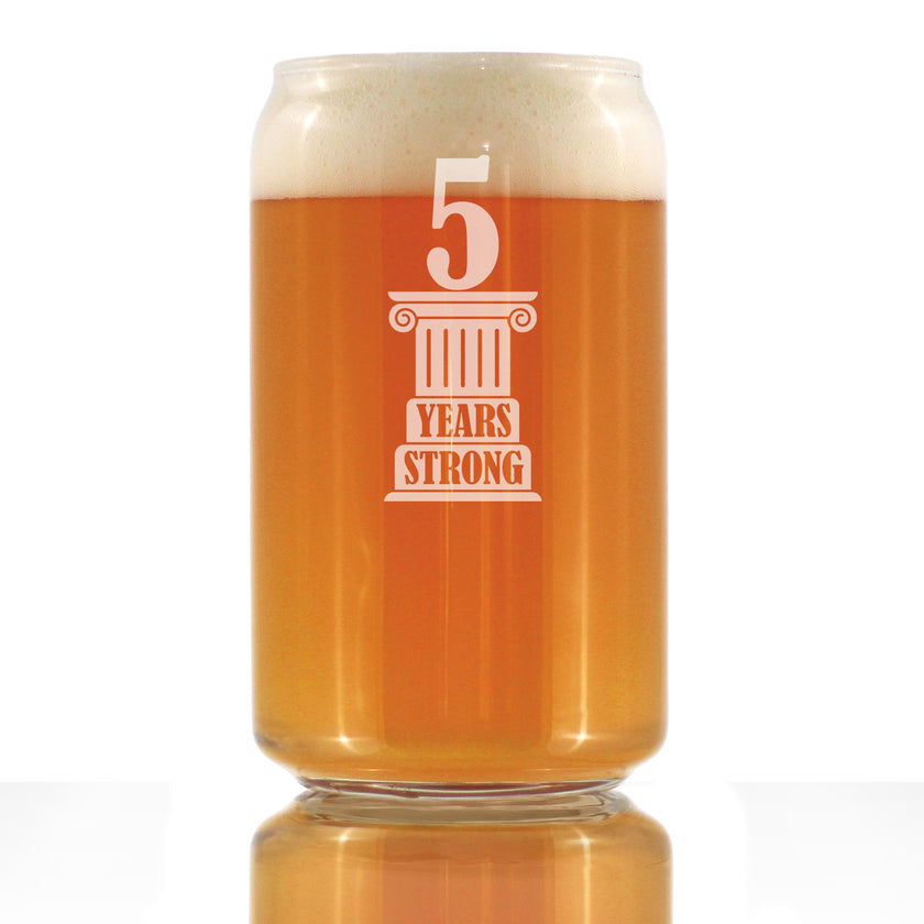 5 Years Strong Engraved Beer Can Glass Gifts 5th Anniversary Party Decor Beer Can Shaped Pint Glass - 16oz