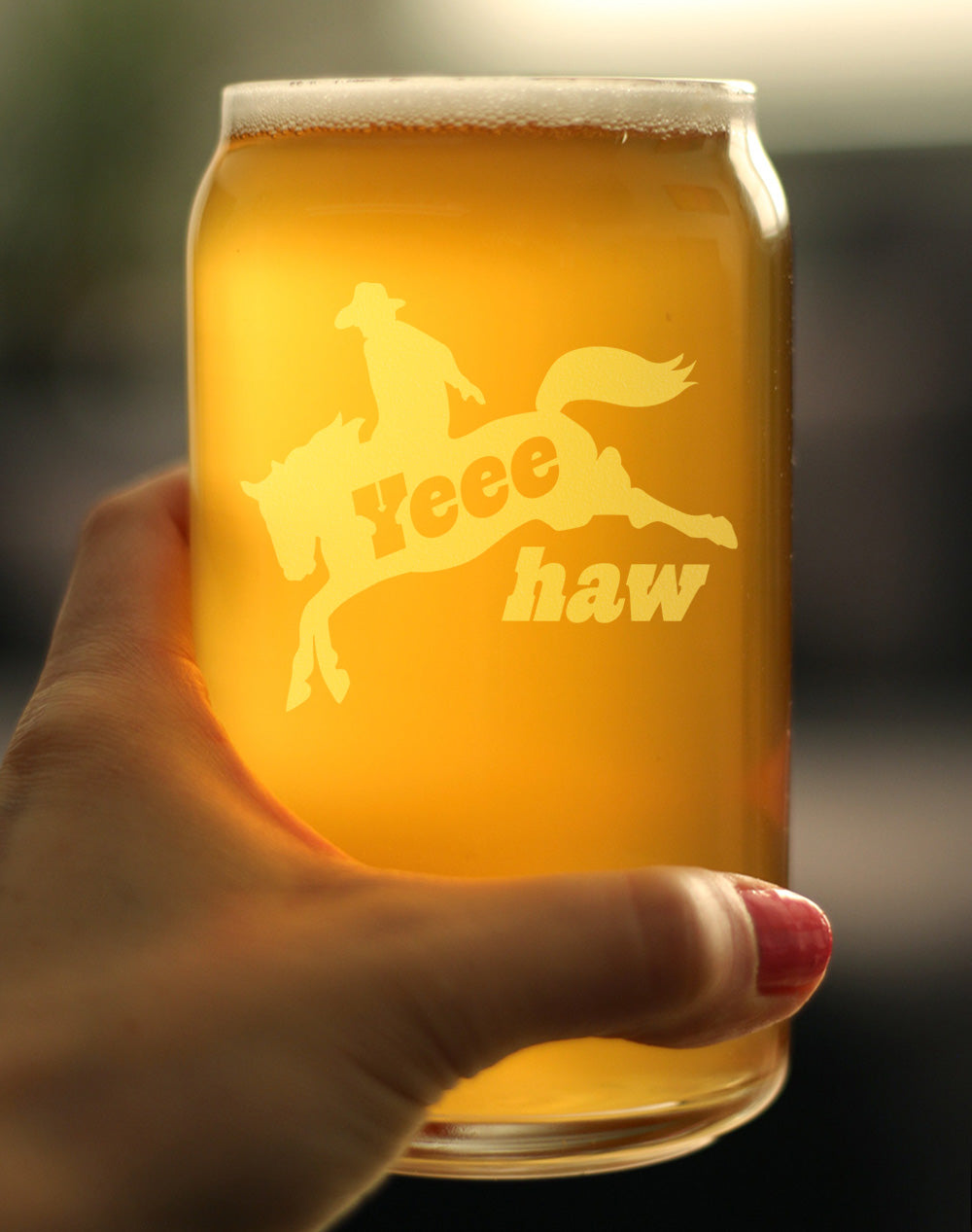 Yeehaw Engraved Beer Can Glass Gifts Rodeo Party Decor &amp; Western Home Decorations Beer Can Shaped Pint Glass - 16oz