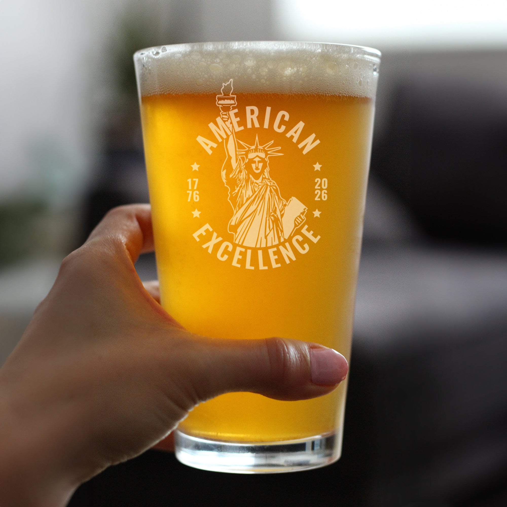 America 250 American Excellence Engraved Pint Glass America250 Official for 250th Anniversary of the USA High Quality Pint Glasses for Beer - 16oz