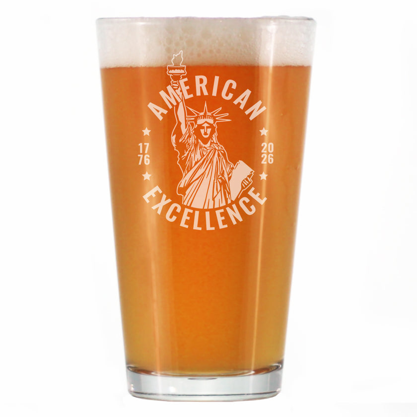 America 250 American Excellence Engraved Pint Glass America250 Official for 250th Anniversary of the USA High Quality Pint Glasses for Beer - 16oz