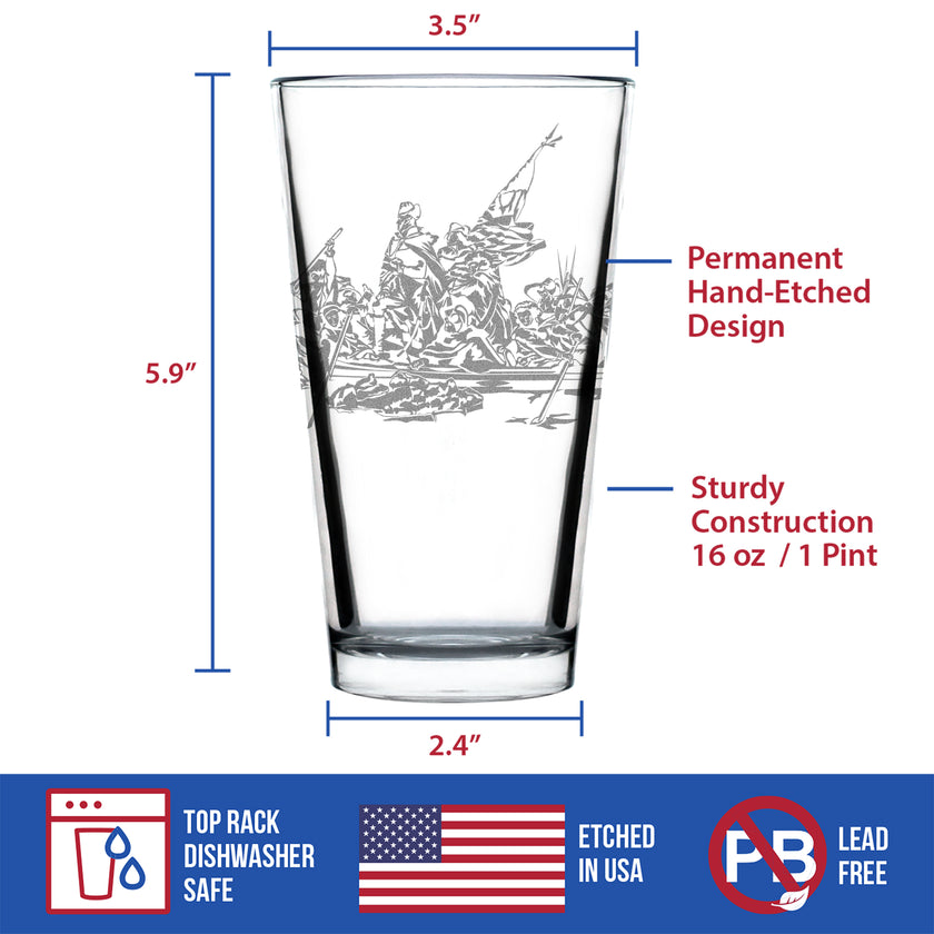 America 250 Washington Crossing the Delaware Engraved Pint Glass America250 Official for 250th Anniversary of the USA High Quality Pint Glasses for Beer - 16oz