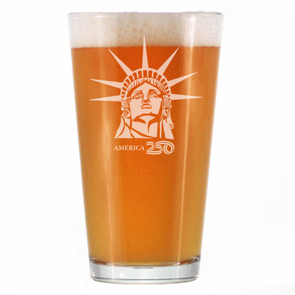 America 250 Statue of Liberty Profile Engraved Pint Glass America250 Official for 250th Anniversary of the USA High Quality Pint Glasses for Beer - 16oz