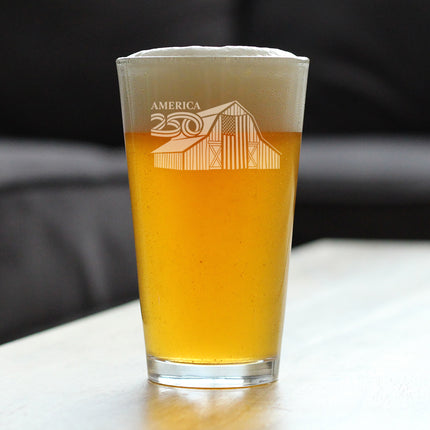 America 250 Homestead Barn Engraved Pint Glass America250 Official for 250th Anniversary of the USA High Quality Pint Glasses for Beer - 16oz