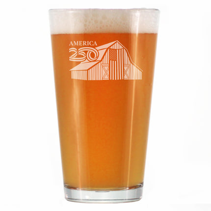 America 250 Homestead Barn Engraved Pint Glass America250 Official for 250th Anniversary of the USA High Quality Pint Glasses for Beer - 16oz