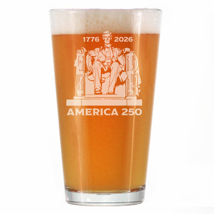 America 250 Lincoln Memorial Engraved Pint Glass America250 Official for 250th Anniversary of the USA High Quality Pint Glasses for Beer - 16oz