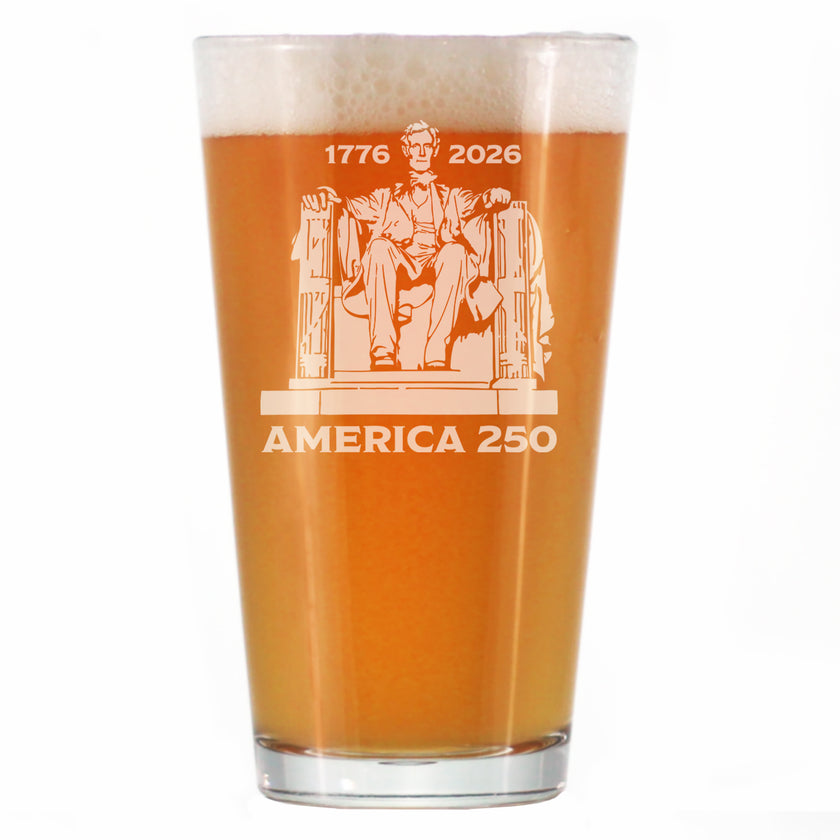 America 250 Lincoln Memorial Engraved Pint Glass America250 Official for 250th Anniversary of the USA High Quality Pint Glasses for Beer - 16oz