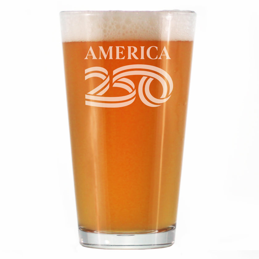 America 250 Logo Engraved Pint Glass America250 Official for 250th Anniversary of the USA High Quality Pint Glasses for Beer - 16oz
