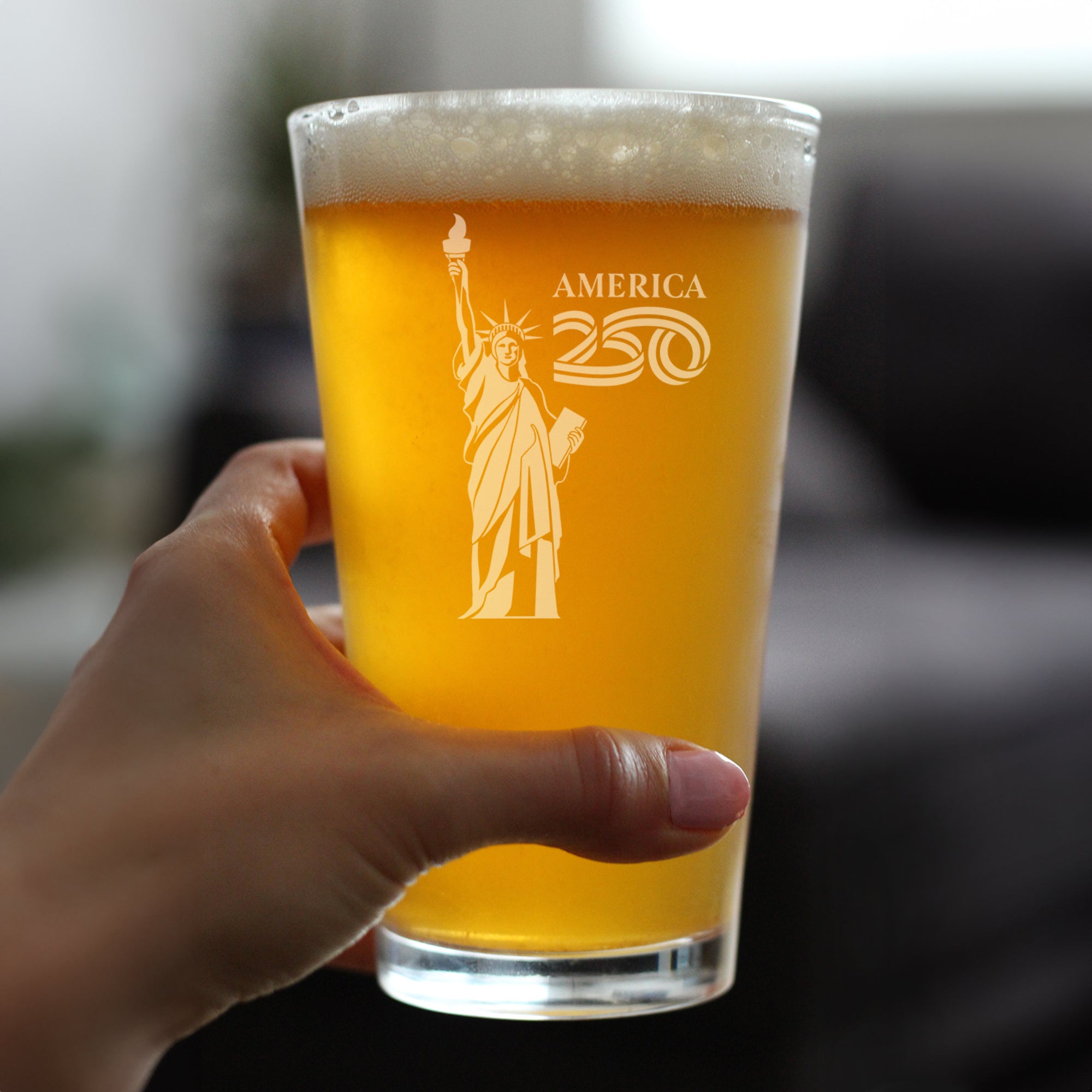 America 250 Statue of Liberty Engraved Pint Glass America250 Official for 250th Anniversary of the USA High Quality Pint Glasses for Beer - 16oz