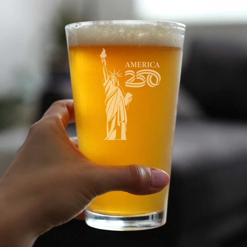 America 250 Statue of Liberty Engraved Pint Glass America250 Official for 250th Anniversary of the USA High Quality Pint Glasses for Beer - 16oz