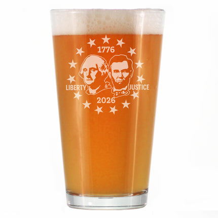 America 250 Washington Lincoln Engraved Pint Glass America250 Official for 250th Anniversary of the USA High Quality Pint Glasses for Beer - 16oz