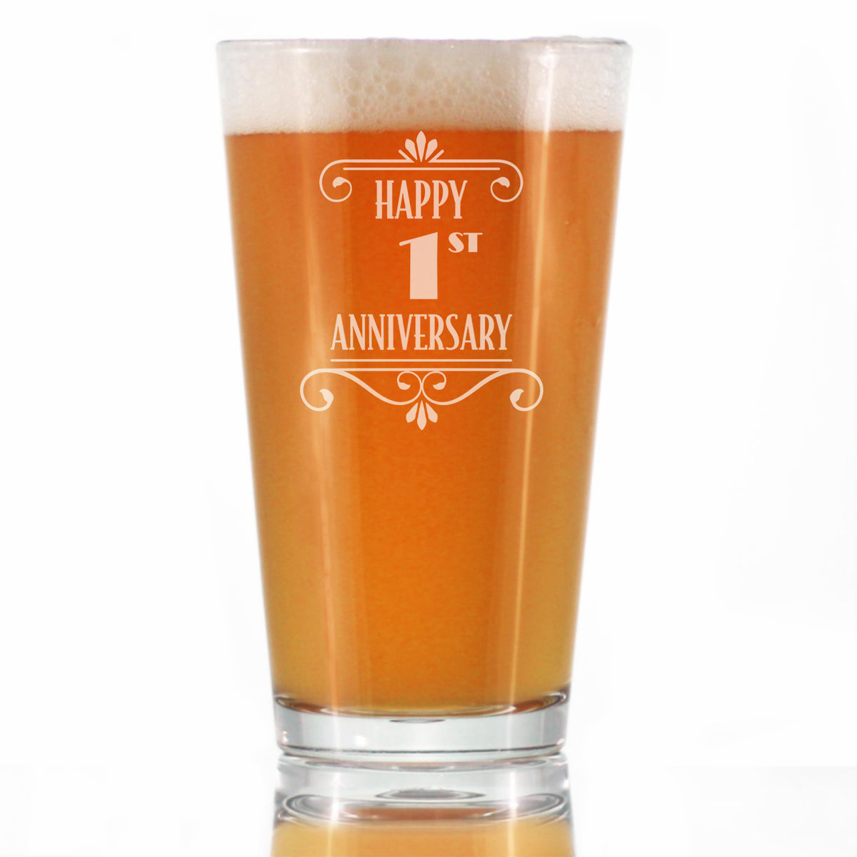 Happy 1st Anniversary Engraved Pint Glass Gifts 1 Year Anniversary Art Deco Party Decor High Quality Pint Glasses for Beer - 16oz