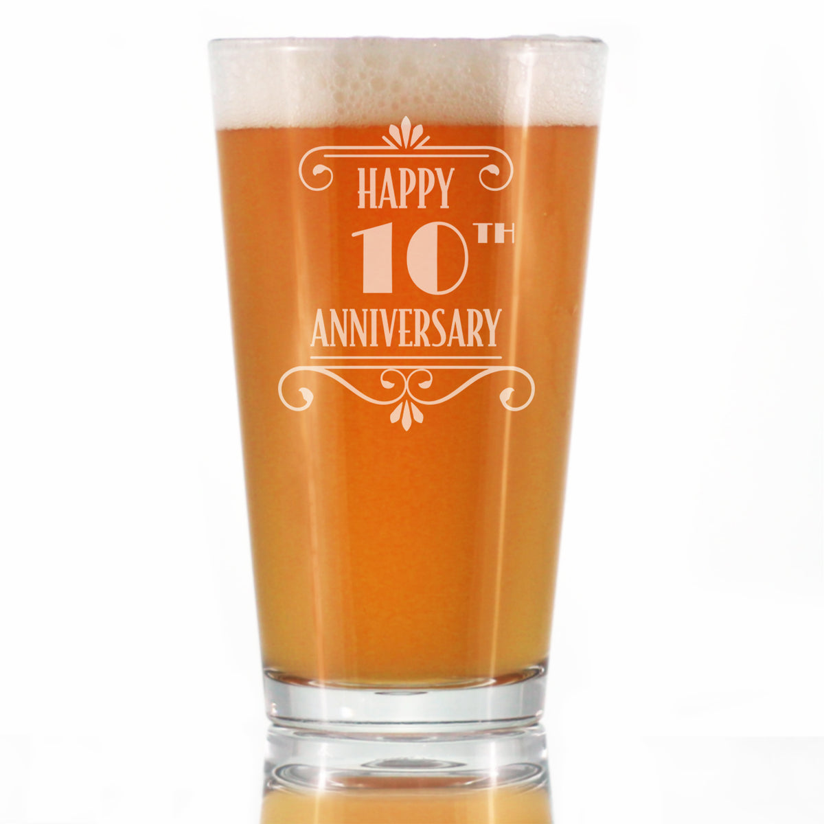 Happy 10th Anniversary Engraved Pint Glass Gifts 10 Year Anniversary Art Deco Party Decor High Quality Pint Glasses for Beer - 16oz