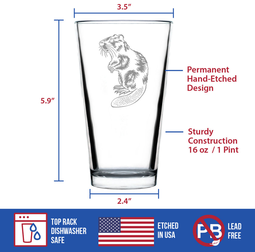Beaver Engraved Pint Glass Beaver Gifts and Rustic Cabin Home Decor High Quality Pint Glasses for Beer - 16oz