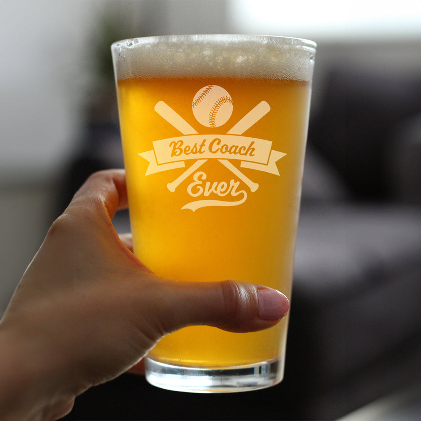 Baseball Gifts for Coaches - Engraved Pint Glass - Best Coach Ever - High Quality Pint Glasses for Beer - 16oz