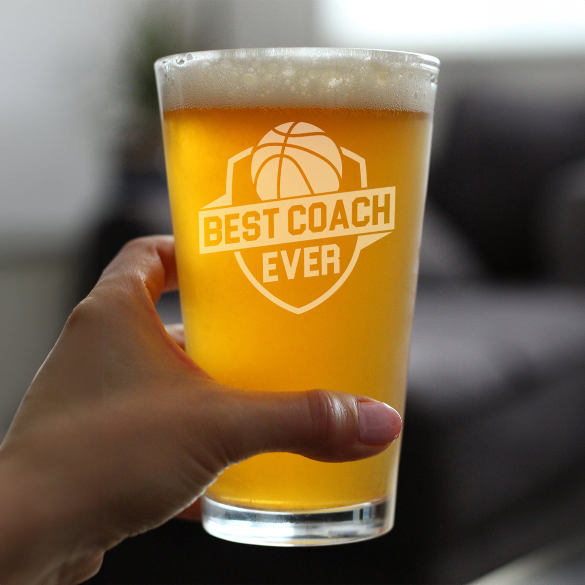 Basketball Coach Gifts for Coaches - Engraved Pint Glass - Best Coach Ever - High Quality Pint Glasses for Beer - 16oz