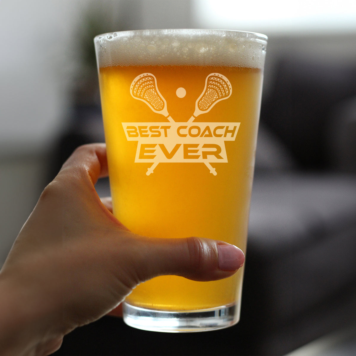 Lacrosse Coach Gifts for Coaches - Engraved Pint Glass - Best Coach Ever - High Quality Pint Glasses for Beer - 16oz