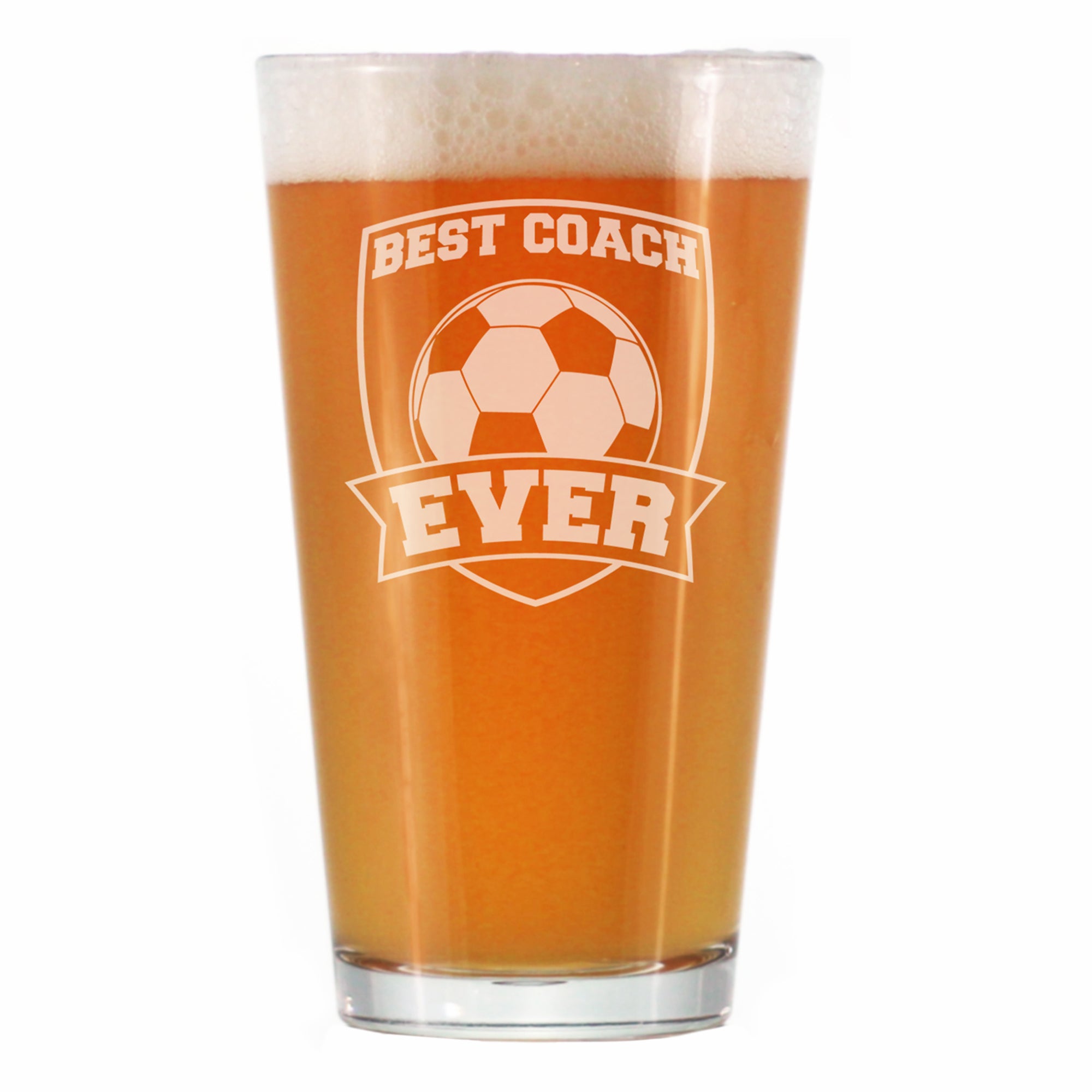 Soccer Gifts for Coaches - Engraved Pint Glass - Best Coach Ever - High Quality Pint Glasses for Beer - 16oz